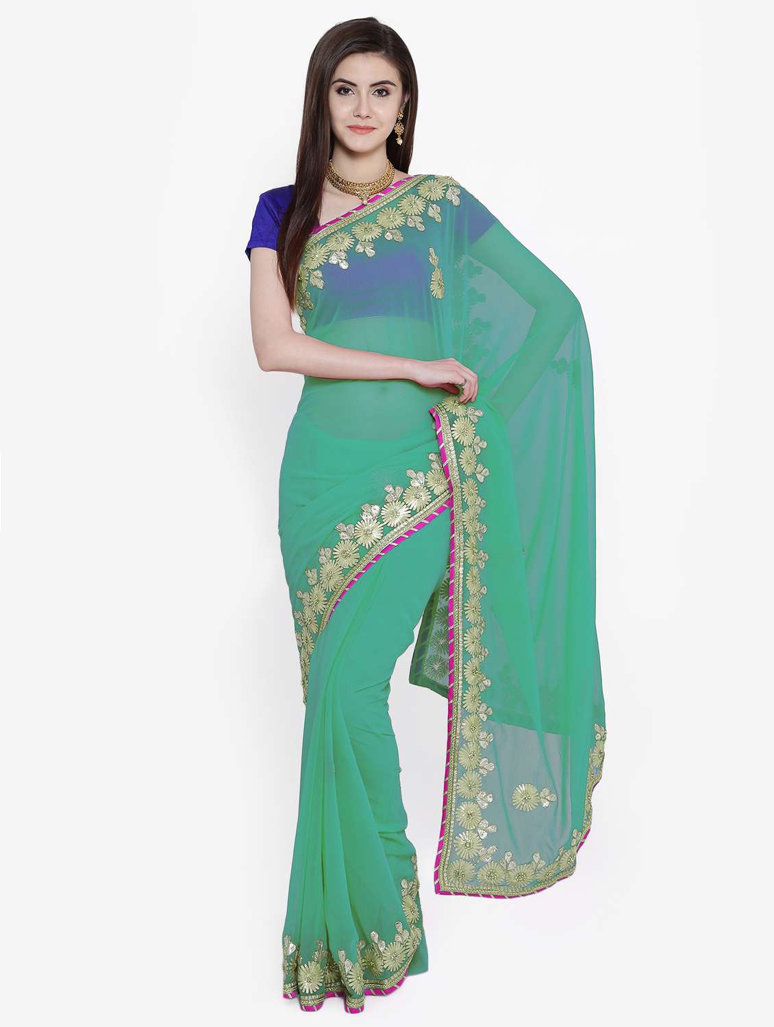 green chiffon gota patti saree with blouse