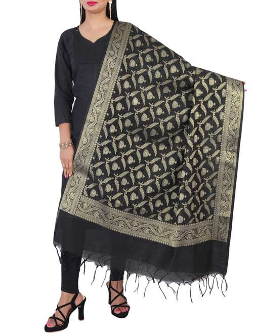 black chanderi dupatta - 15251251 - Standard Image - 0