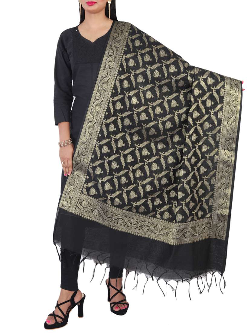 black chanderi dupatta - 15251251 - Zoom Image - 0