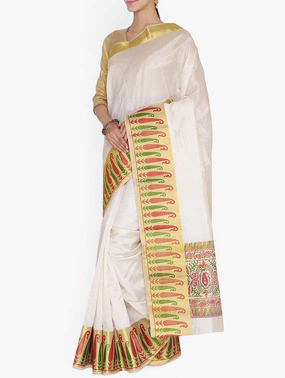 cream art silk bordered saree with blouse