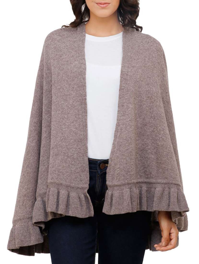 ruffled hem solid cape
