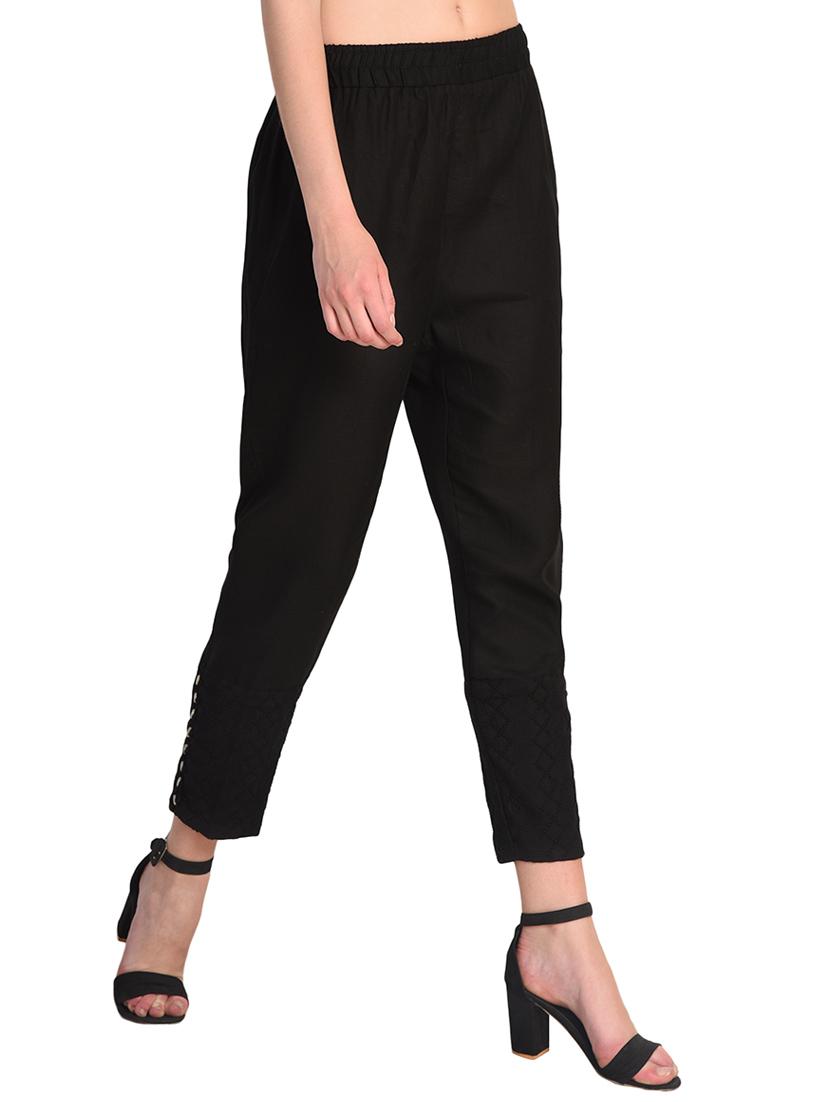 black solid cotton peg trouser - 15254129 - Standard Image - 1