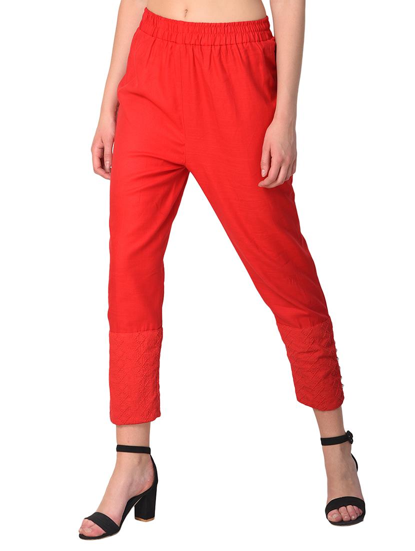 red cotton tapered pant - 15254131 - Standard Image - 1