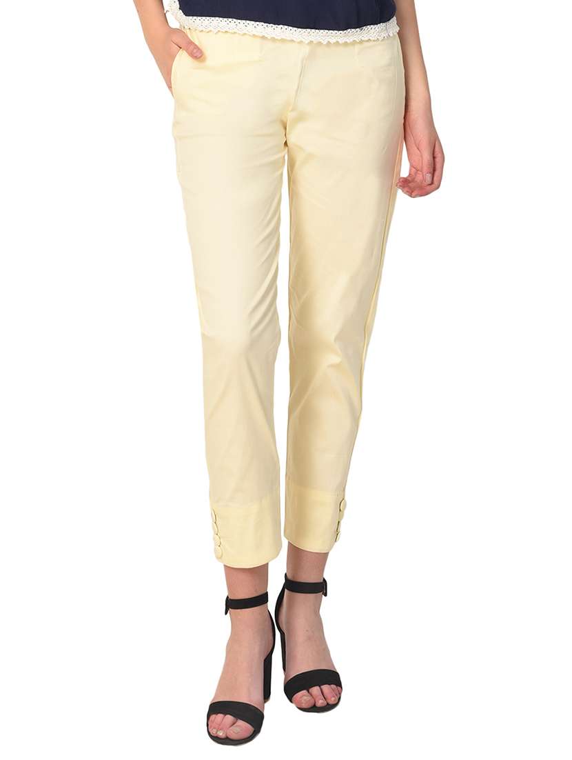 yellow solid flat front trouser
