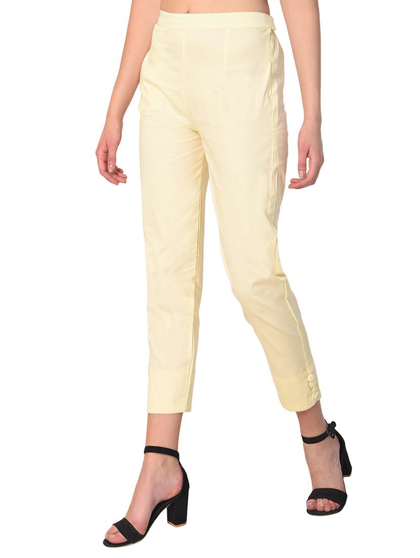 yellow solid flat front trouser - 15254227 -  Standard Image - 1