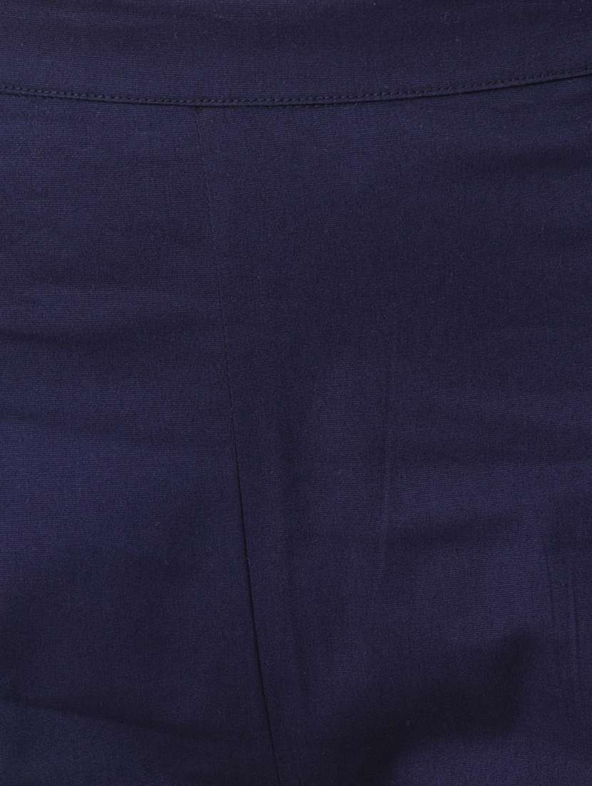 dark blue solid flat front trouser - 15254233 - Standard Image - 4