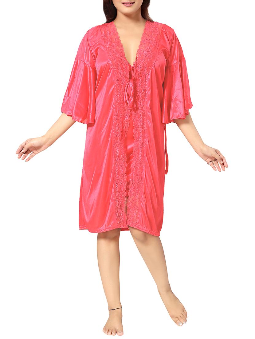 lace detail nighty with robe set - 15256081 - Standard Image - 1