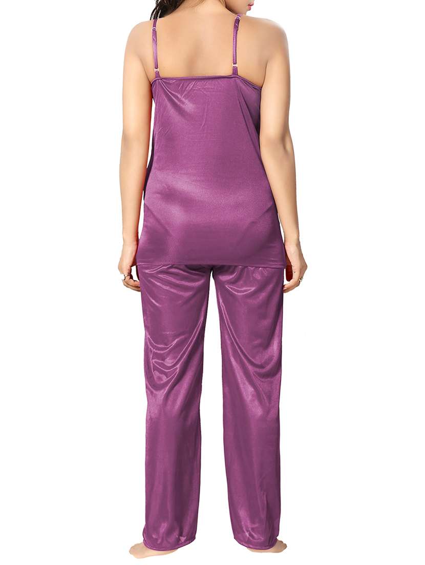 purple satin nightwear pajama set - 15256090 - Standard Image - 1