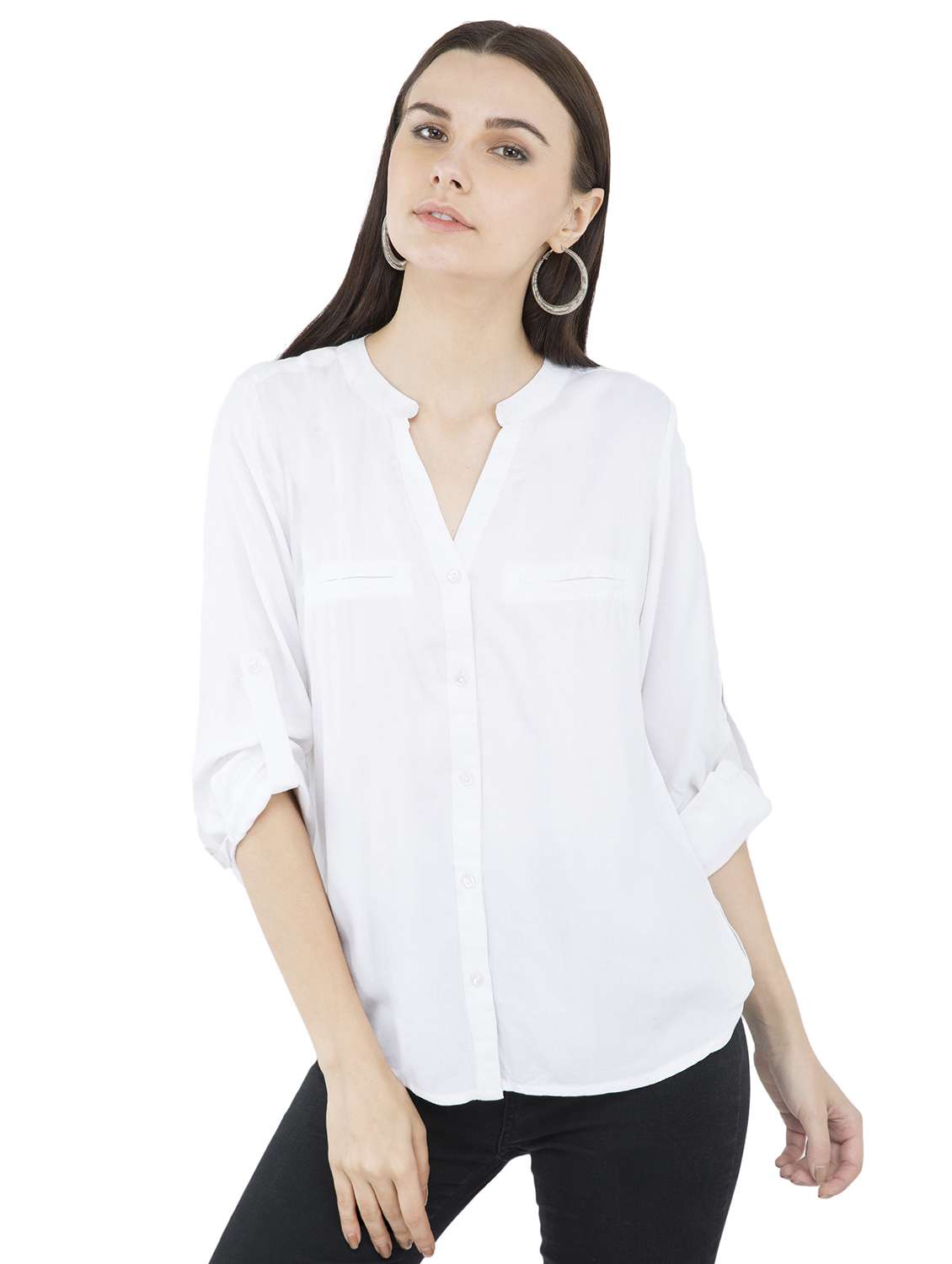 white solid rayon shirt