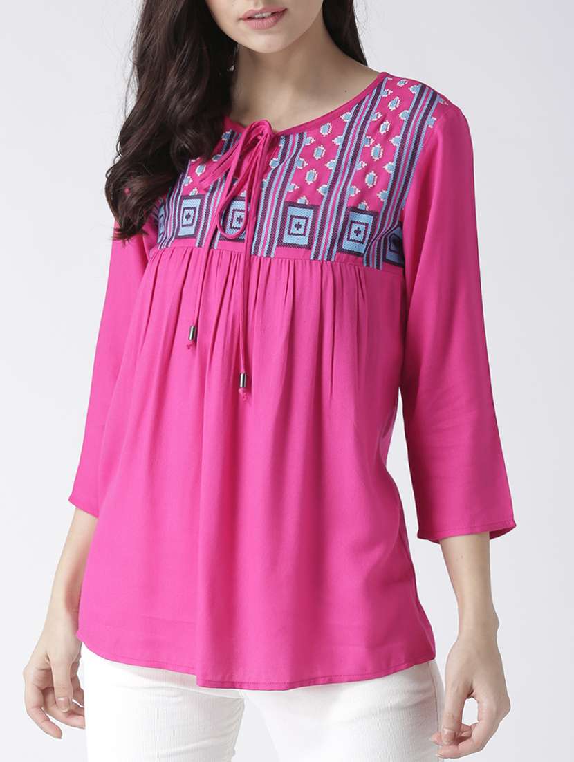 tie front printed top 