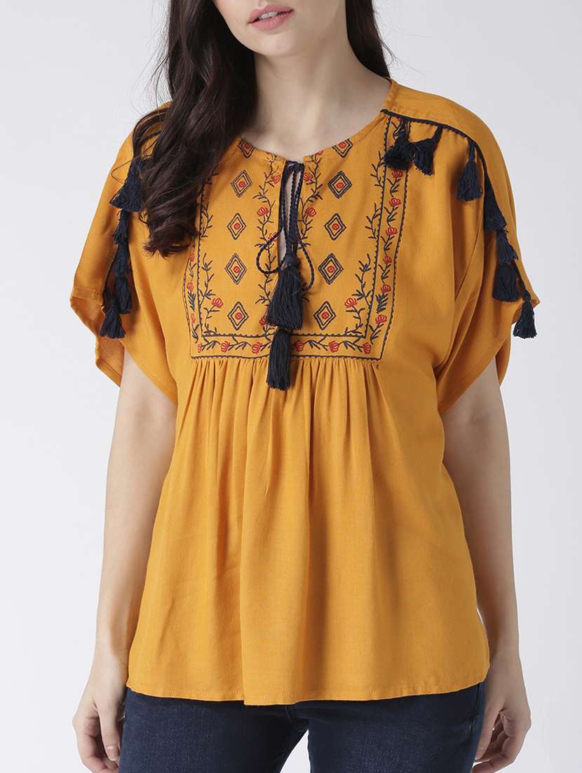 women's a line tie-up neck top