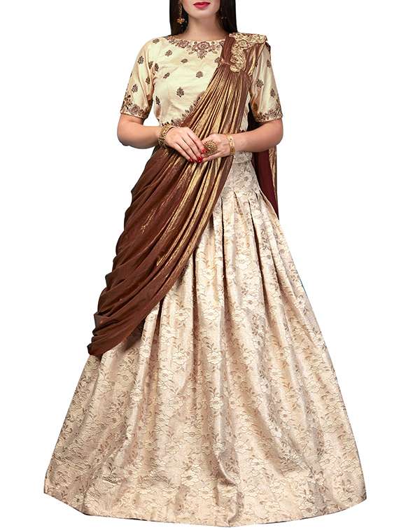 beige flared lehenga
