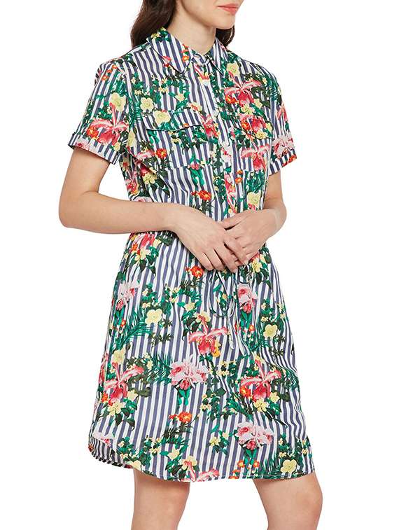green printed cotton a-line dress - 15260719 -  Standard Image - 1