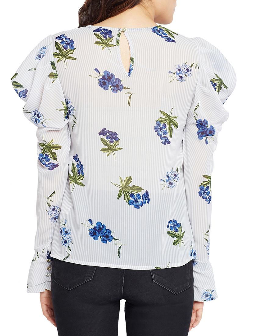 cowl sleeved floral striped top - 15260827 -  Standard Image - 1