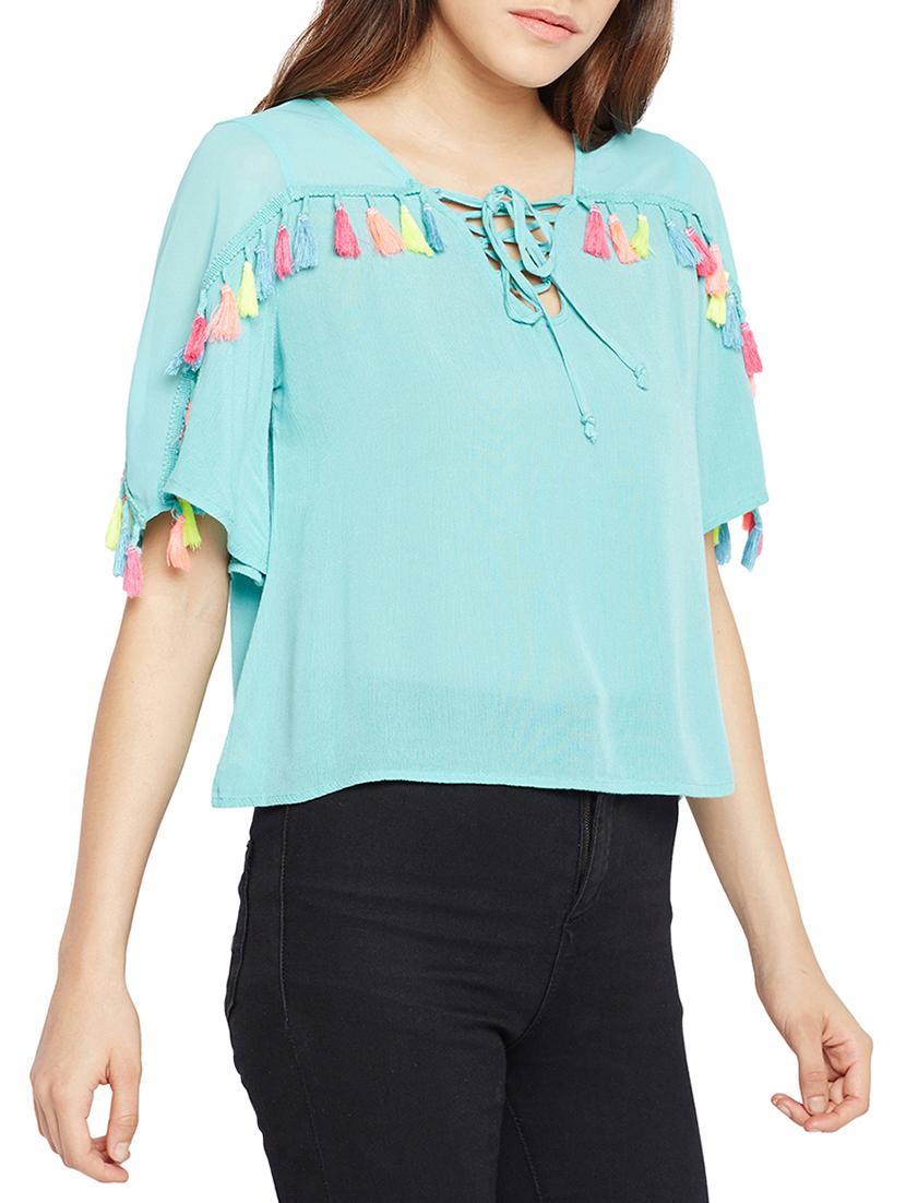 tasseled lace trim top - 15260835 - Standard Image - 1