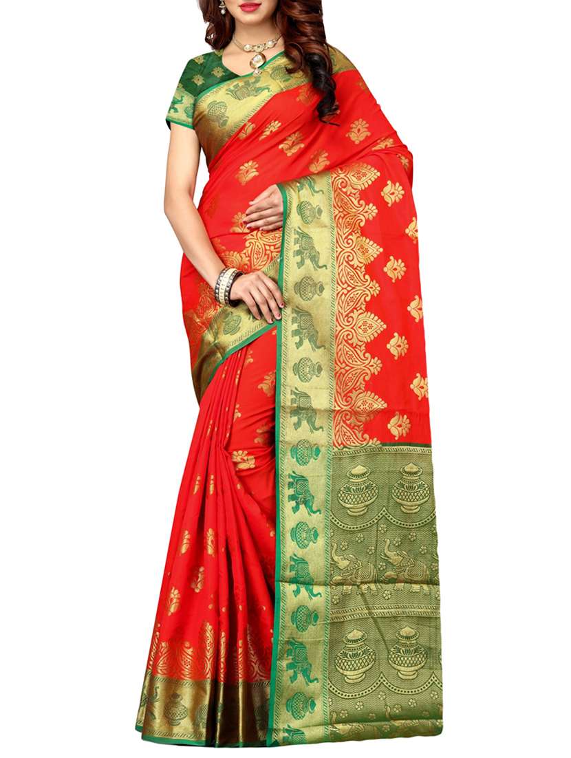 orange banarasi silk saree with blouse