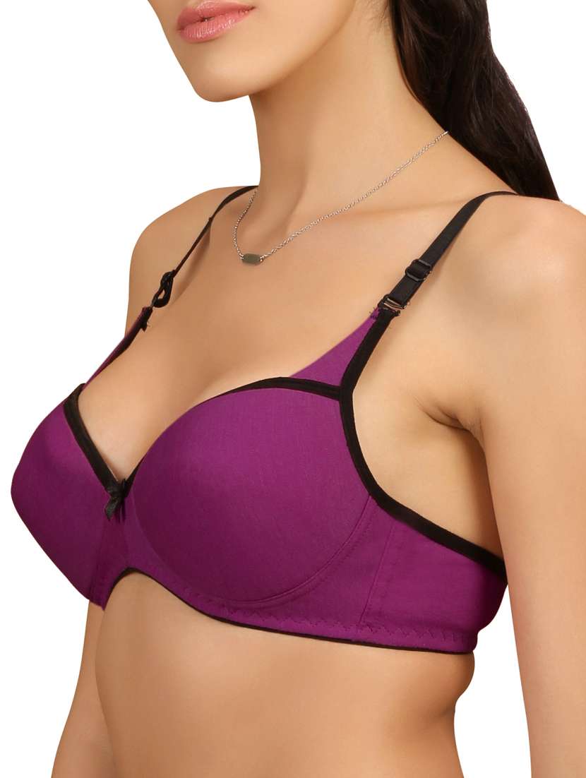 purple solid cotton bra - 15264268 -  Standard Image - 1