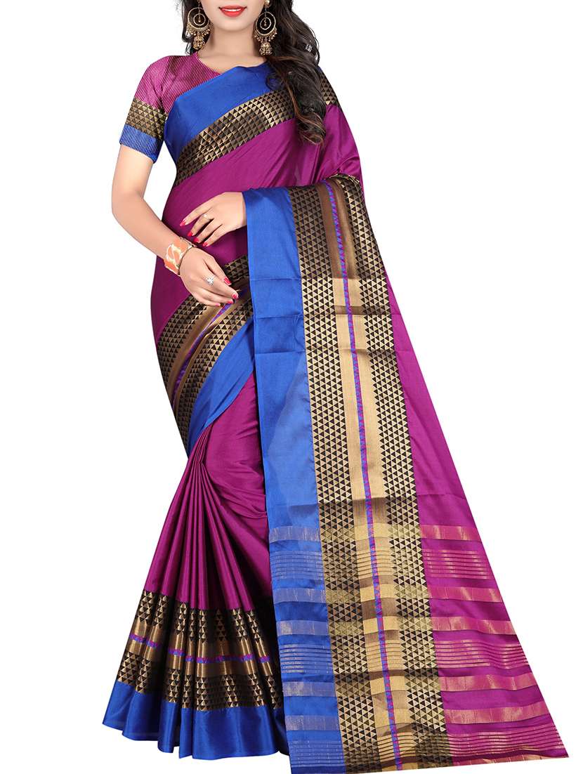 magenta cotton bordered saree with blouse