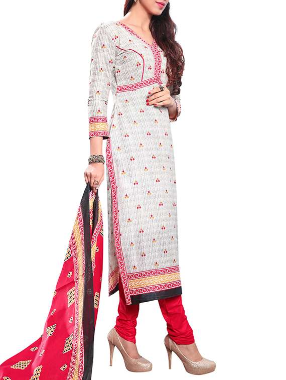 white cotton unstitched suit - 15264939 -  Standard Image - 1