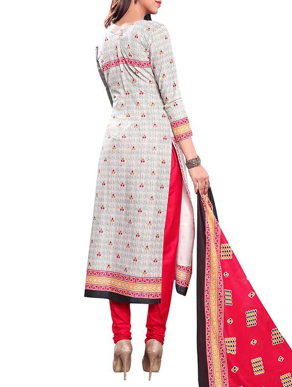 cream cotton unstitched churidaar suit - 15265557 -  Standard Image - 1