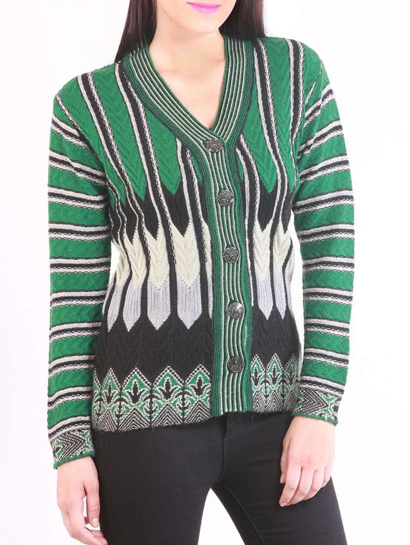 green woollen cardigan