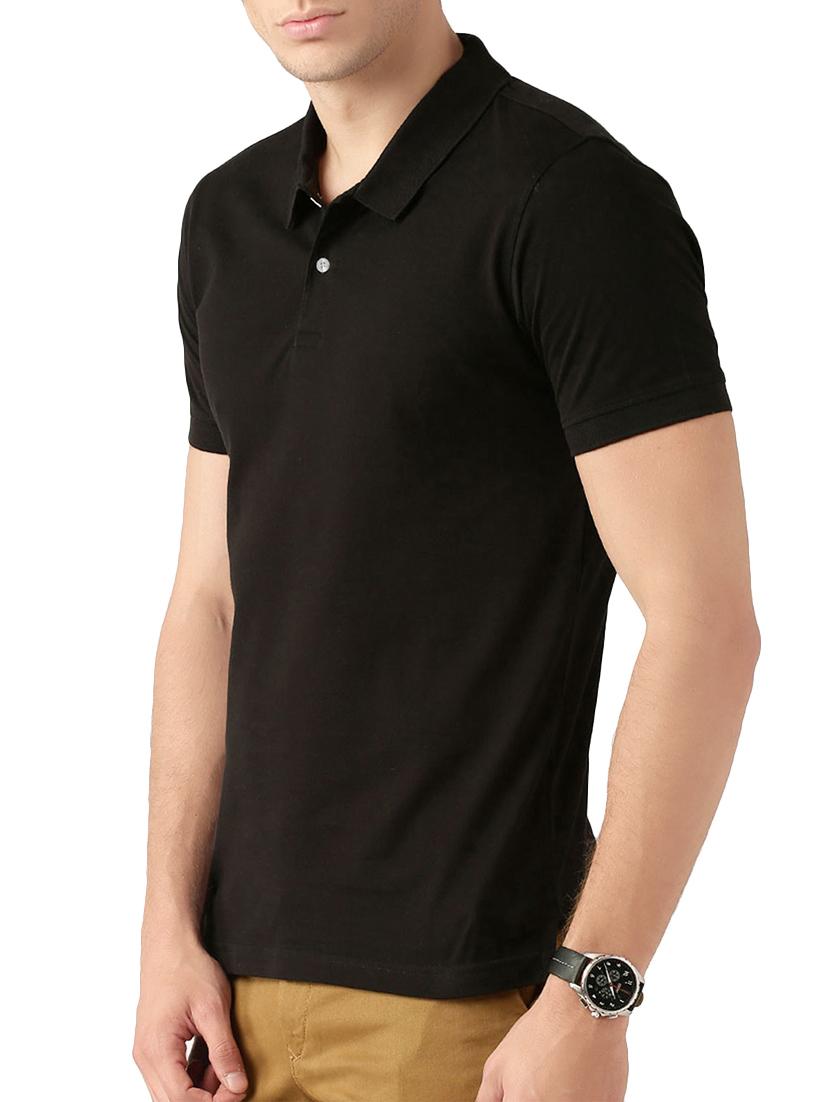 black solid polo t-shirt - 15266259 - Standard Image - 1