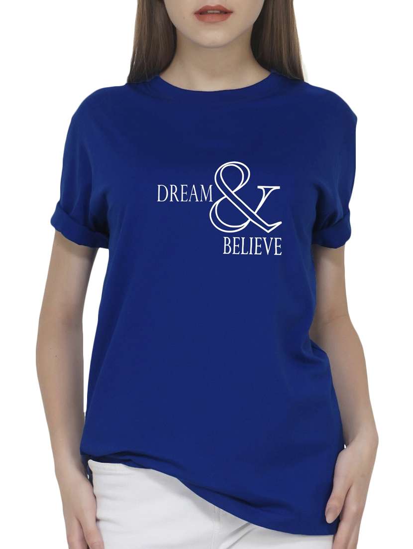 blue cotton slogan printed tee