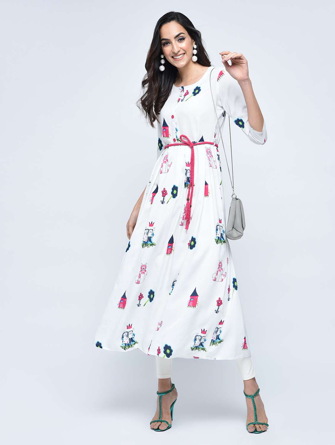 white viscose flared kurta