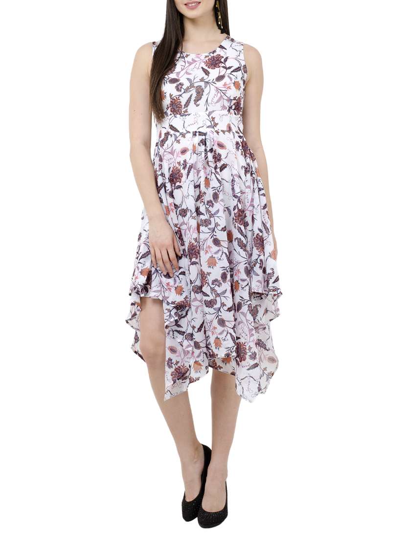 round neck floral asymmetric dress