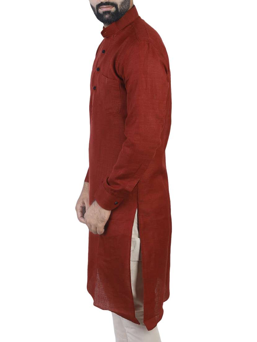 red cotton asymmetric kurta - 15277349 - Standard Image - 1