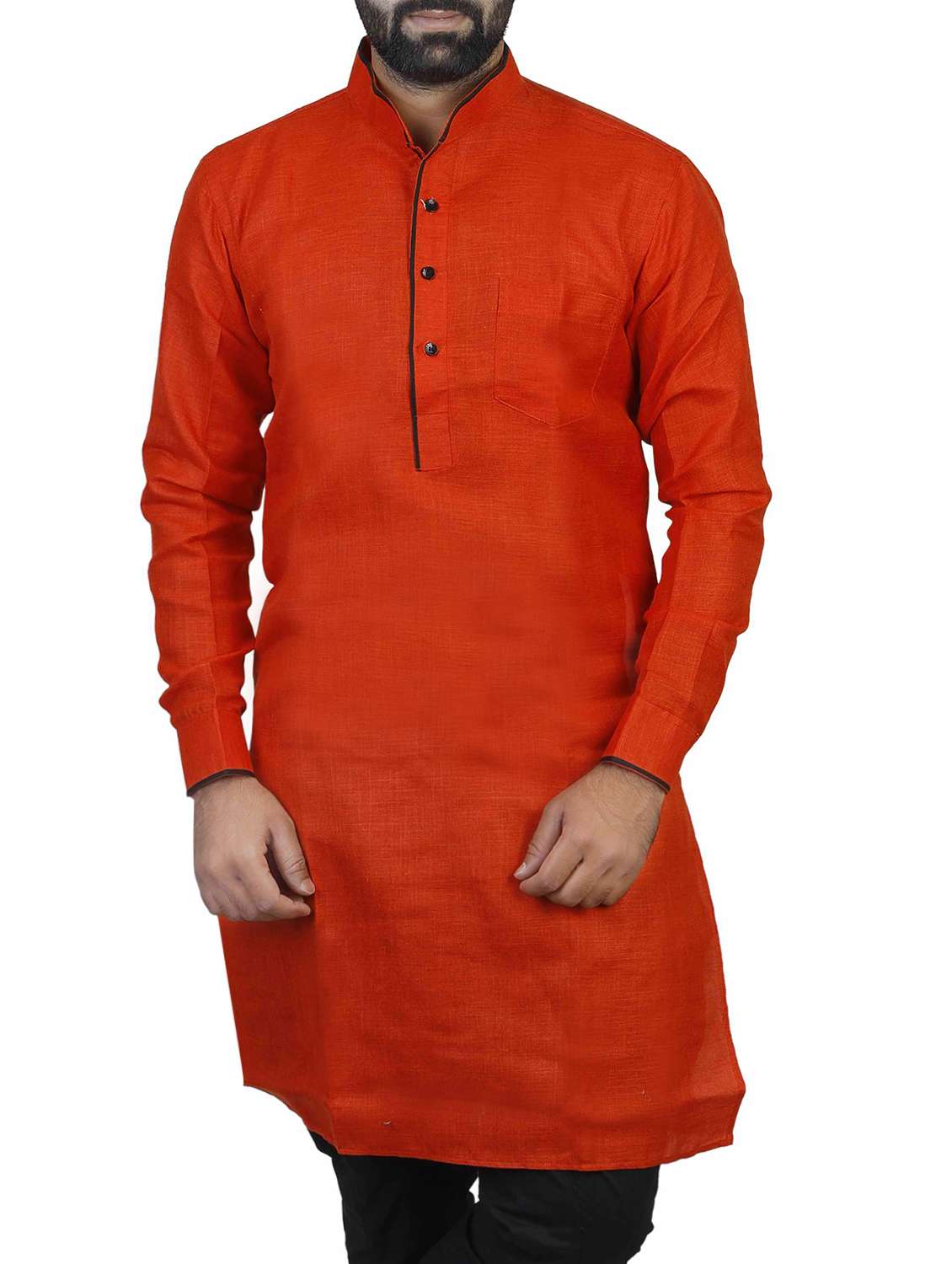 men solid mandarin neck long kurta