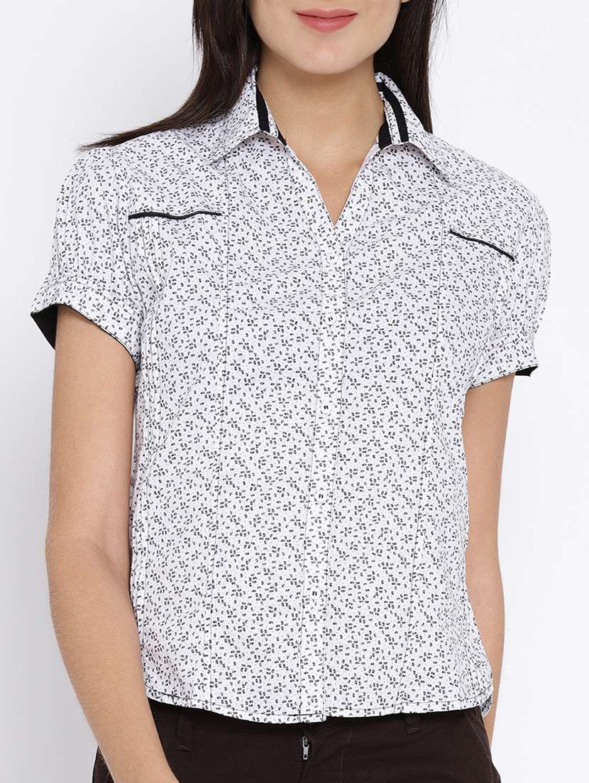 white cotton printed shirt