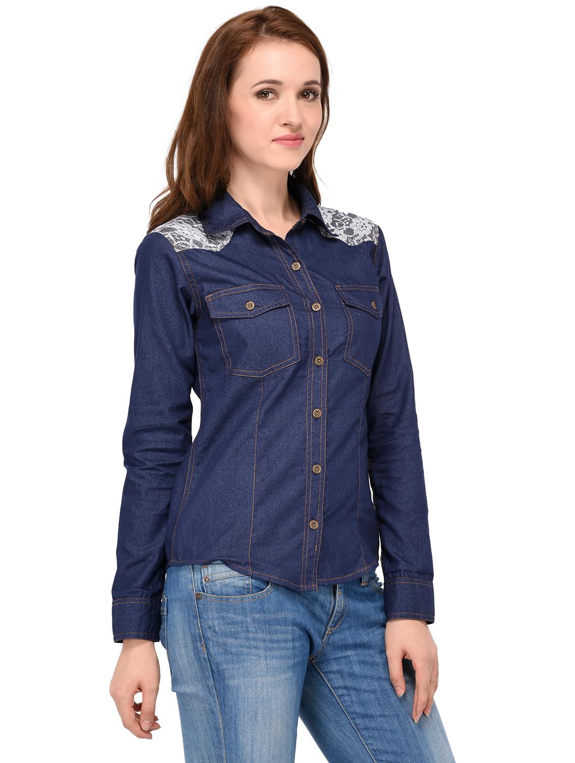 dark blue solid denim shirt - 15280815 - Standard Image - 1