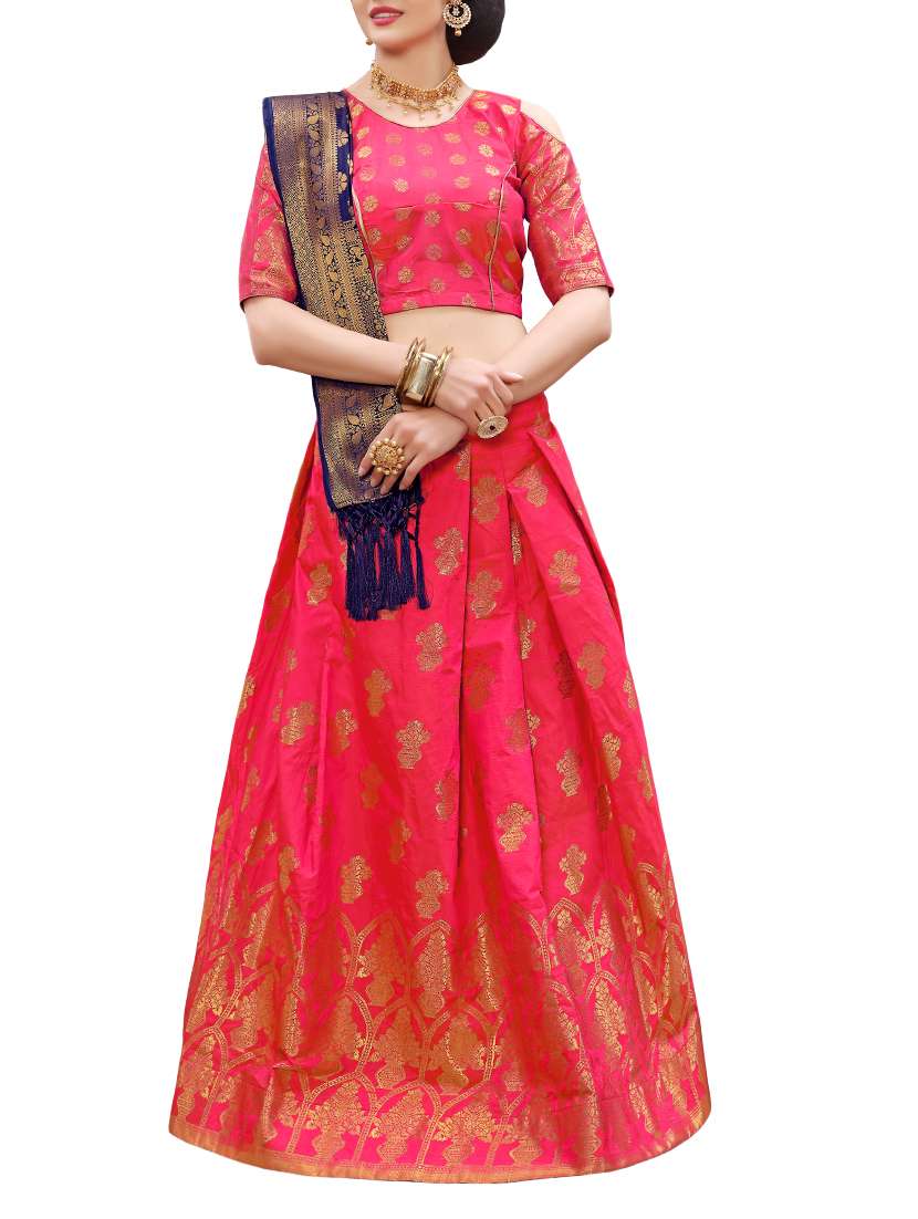 pink jaquard flared lehenga