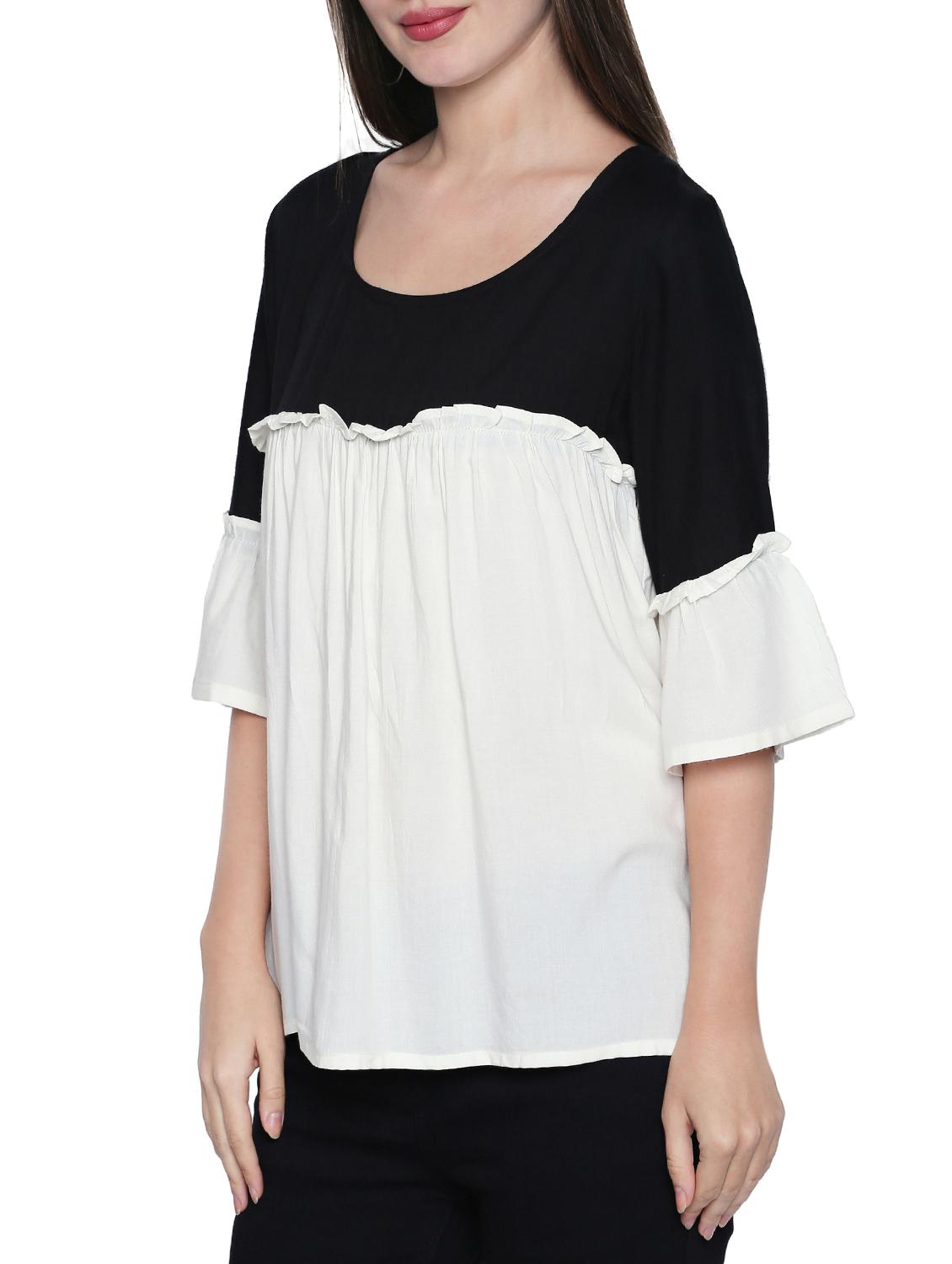 white color block viscose top - 15287061 -  Standard Image - 1