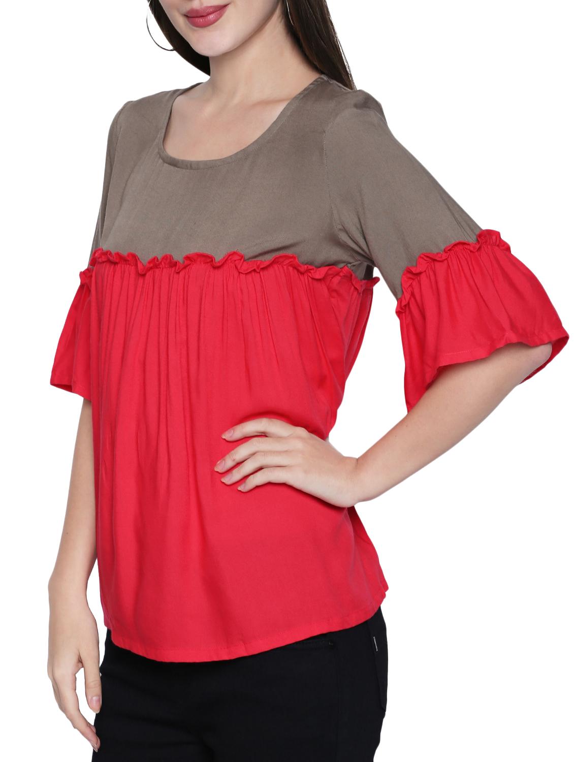 pink solid viscose color block top - 15287065 -  Standard Image - 1