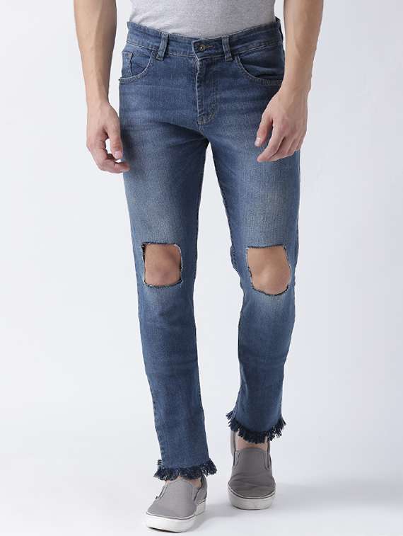 blue denim distressed jeans