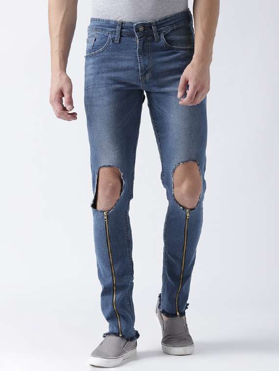 blue denim distressed jeans