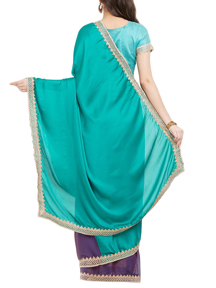 turquoise silk half and half saree with blouse - 15293456 - Standard Image - 1