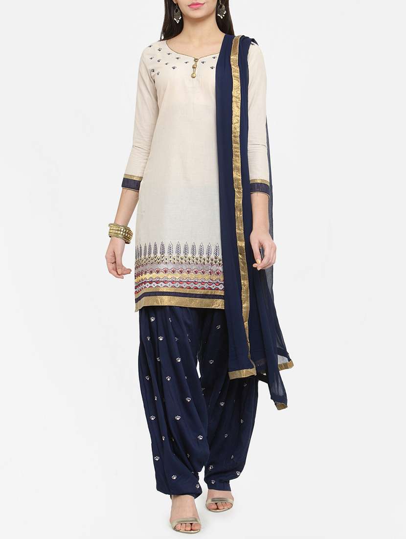 cream embroidered unstitched patiyala suit