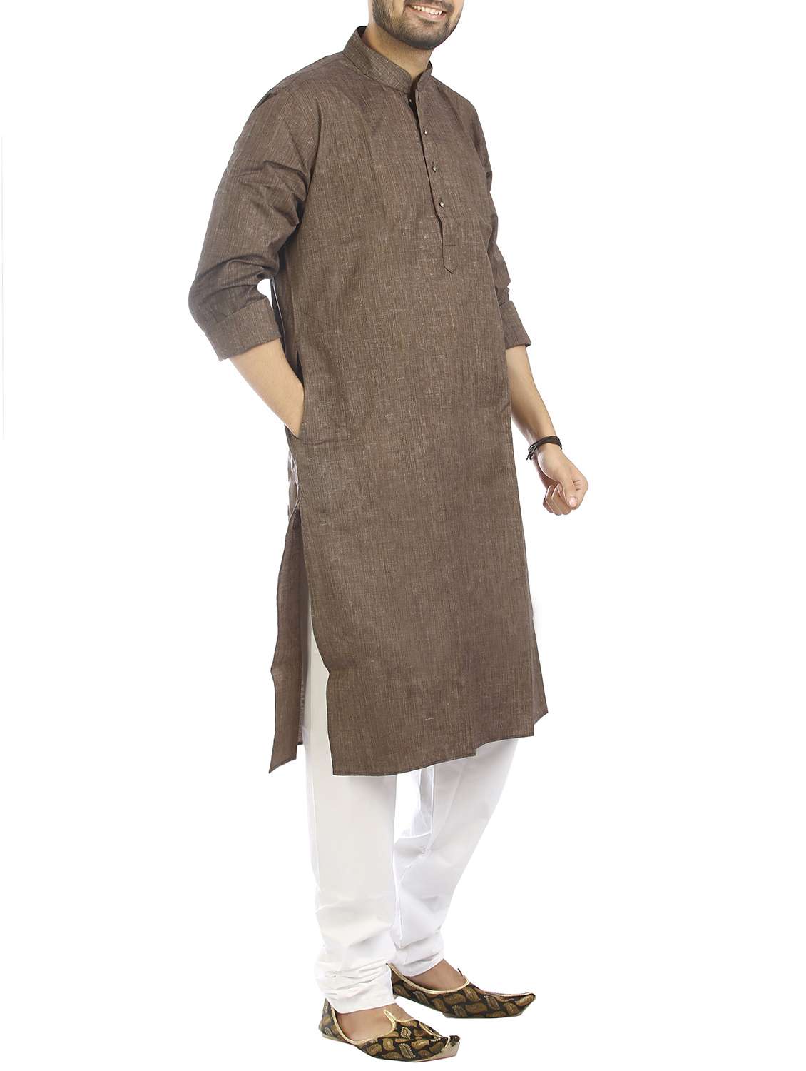brown cotton kurta pyjama set - 15294929 -  Standard Image - 1