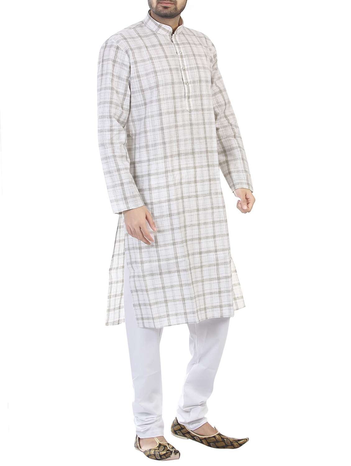 beige cotton kurta pyjama set - 15294942 -  Standard Image - 1