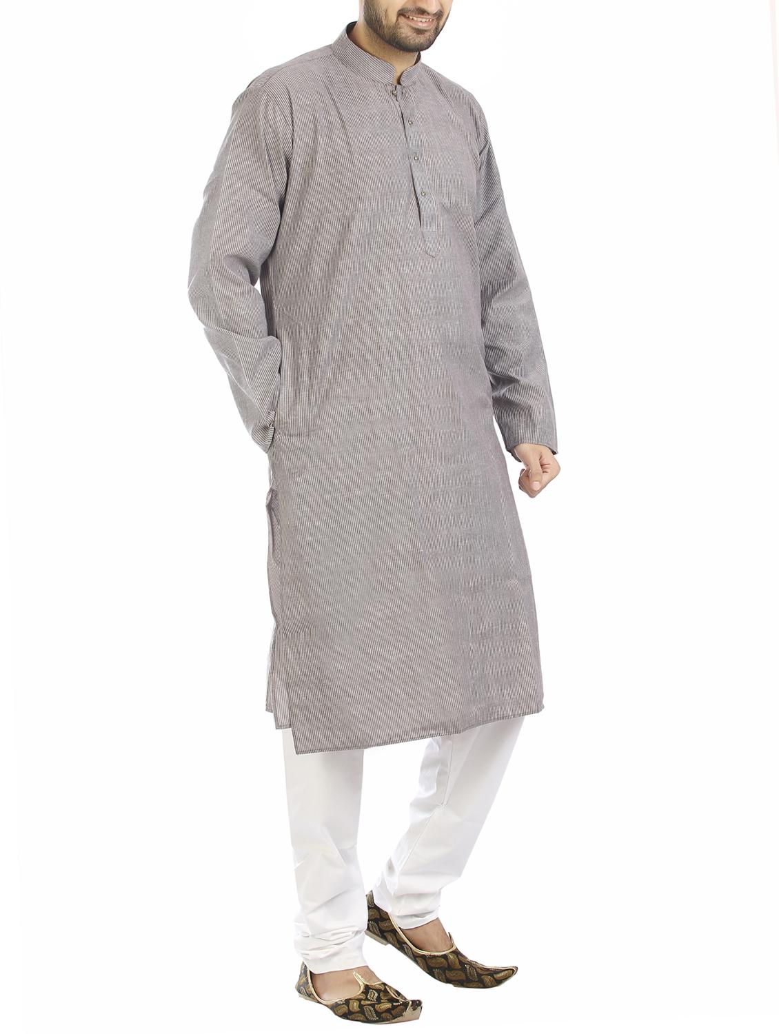 brown cotton kurta pyjama set - 15294949 - Standard Image - 1