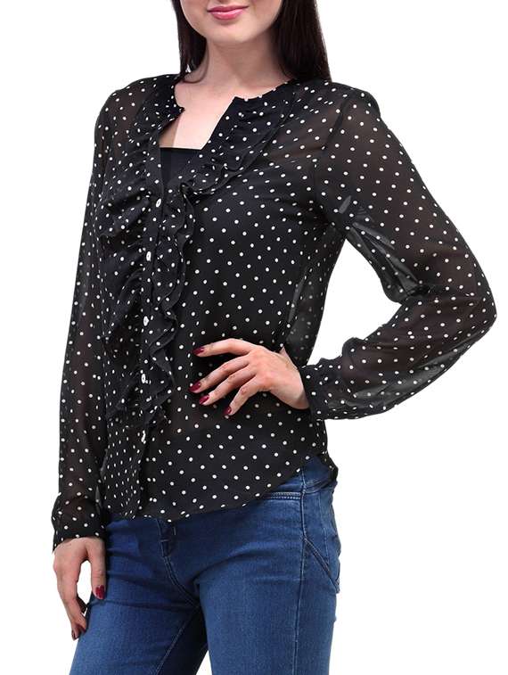 black polka dotted ruffled top - 15294960 - Standard Image - 1