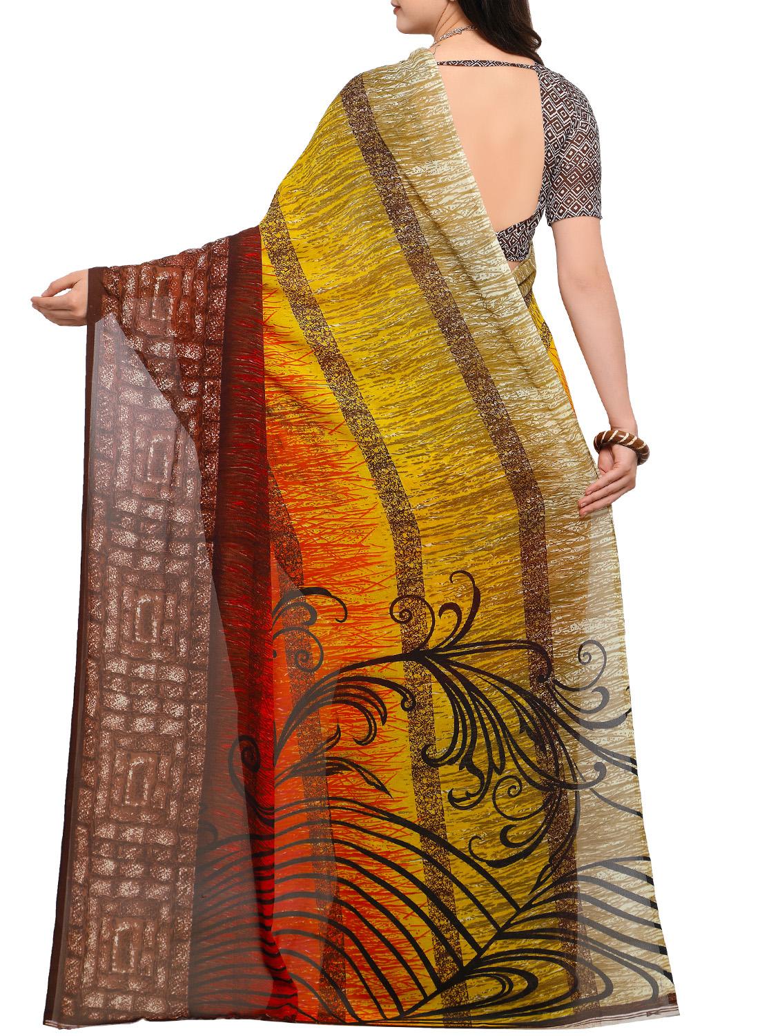 contrast bordered printed saree with blouse - 15295632 - Standard Image - 1
