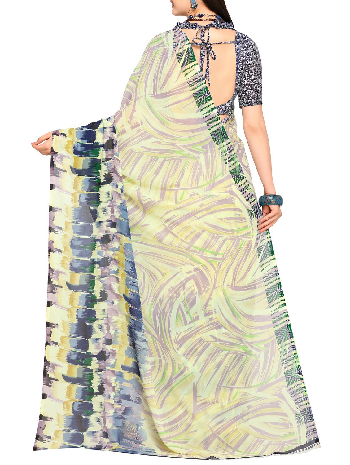 cream abstract printed saree with blouse - 15295635 - Standard Image - 1
