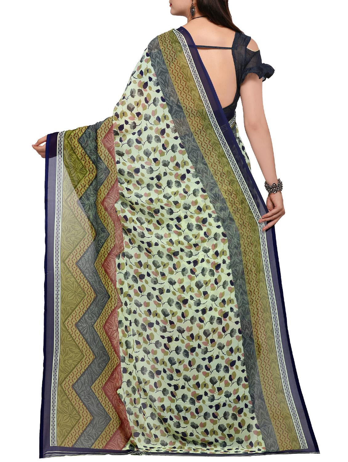 mint green printed saree with blouse - 15295649 -  Standard Image - 1