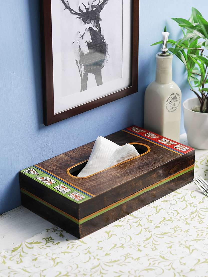 hand painted warli painted wooden tissue holder box