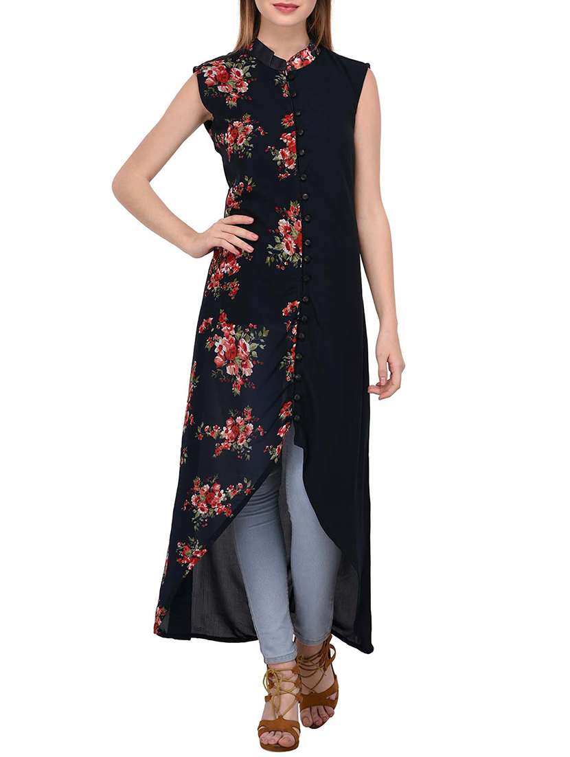 black synthetic asymmetric kurta