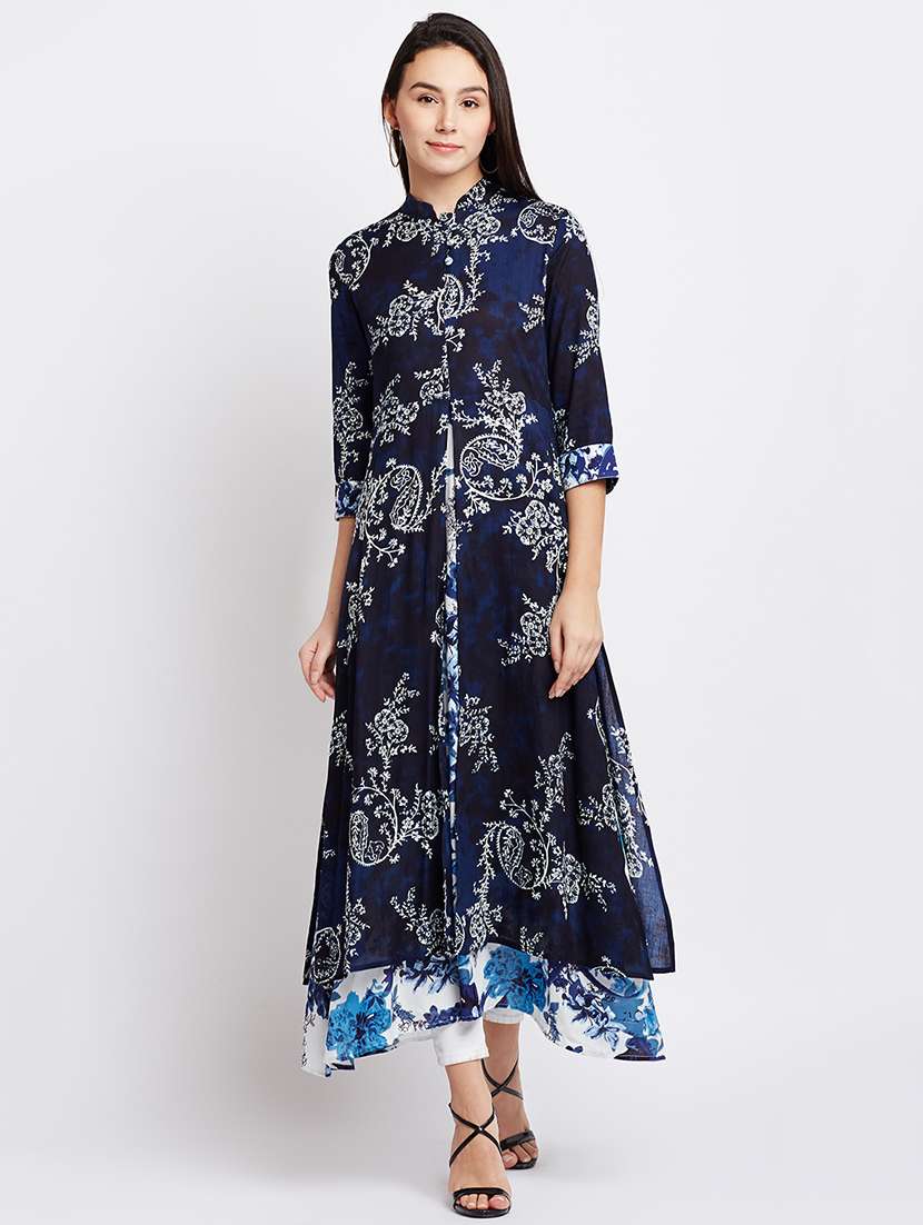 blue viscose layered kurta